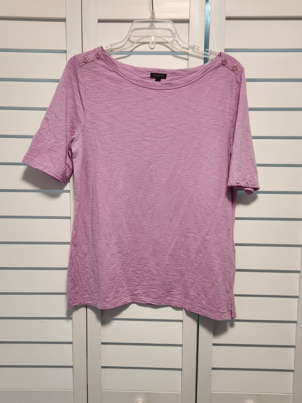 Talbots Pink/lavender Short Sleeve Button-Shoulder Tee
